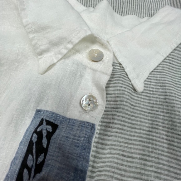 ODILE 100% linen button down white blue contrast shirt top, size S - Picture 7 of 13